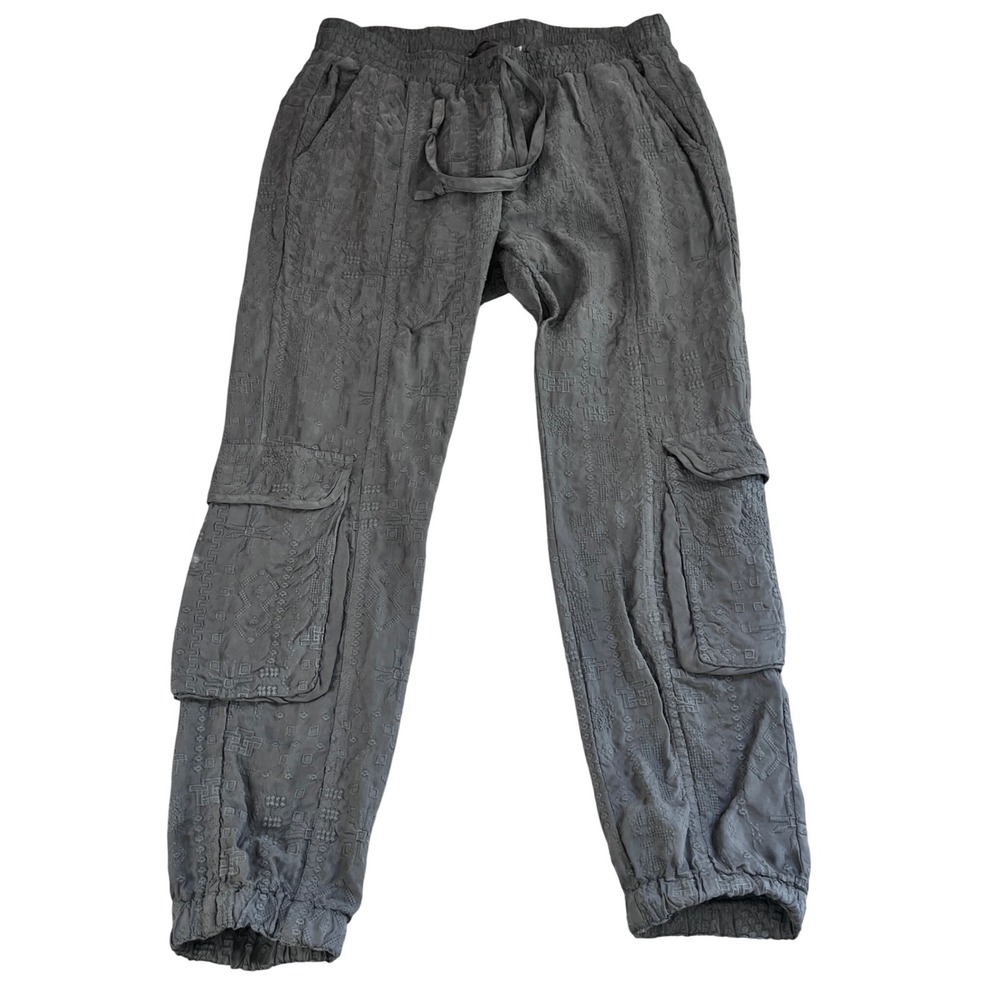Johnny Was Cupro Grey Embroidered Cargo Jaspil Jogger Pants XS - Picture 1 of 12